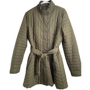 Womens XL Banana Republic Lightweight Quilt Coat Puffer Belt Full Zip 7173 snaps